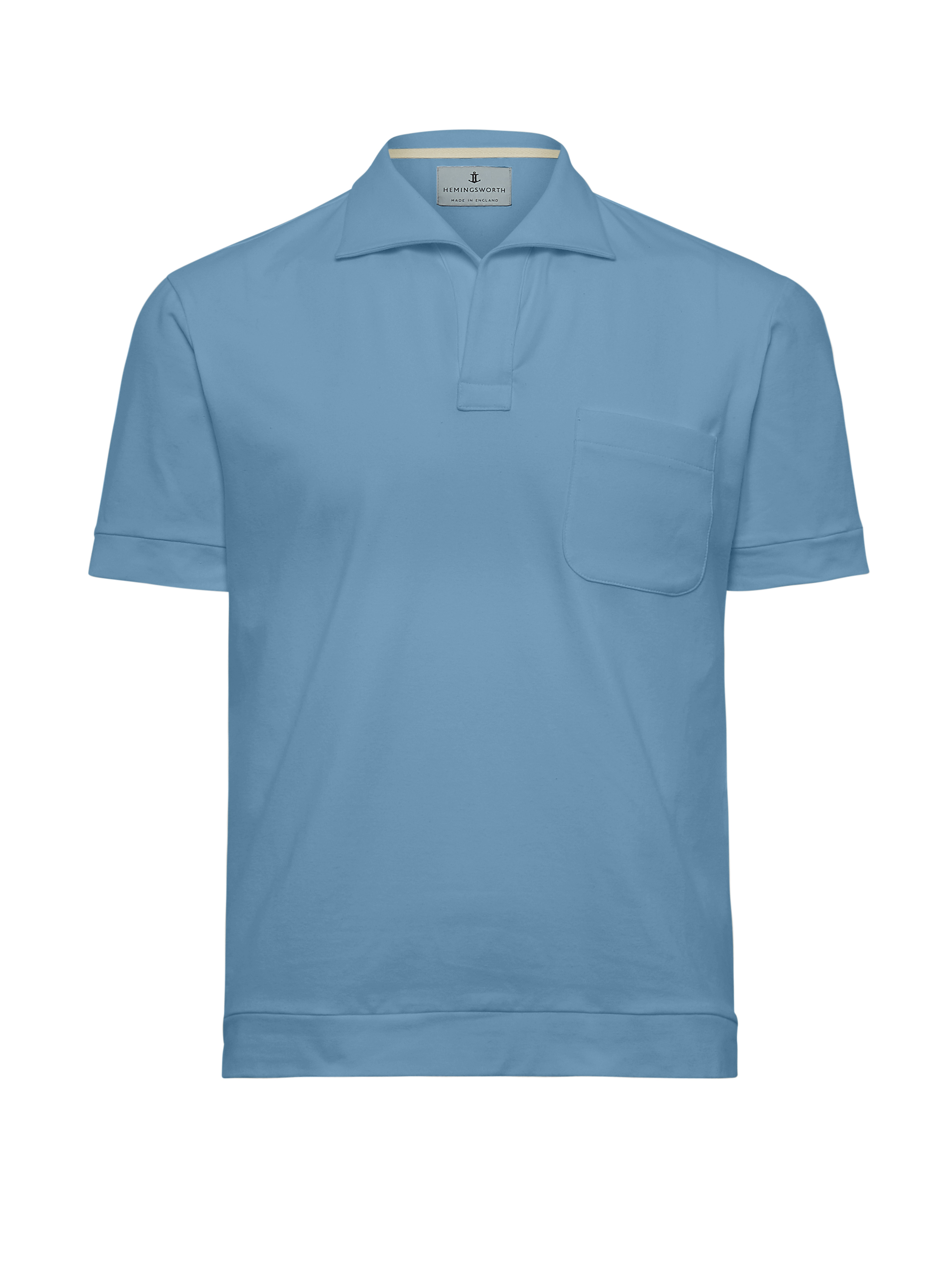 Pale Blue Solid Polo Shirt - Hemingsworth - Made in England